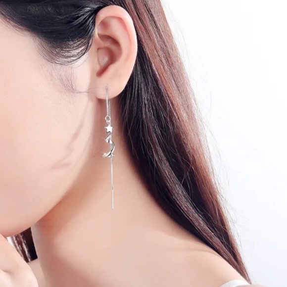 Silver Christmas Tree Threader Dangle Drop Earrings - Picture 4 of 8